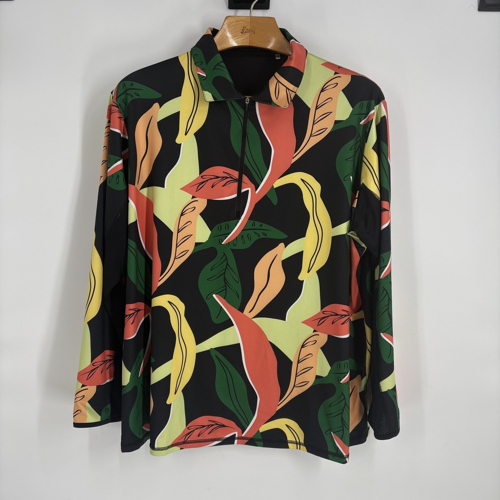 Lopez Pullover Shirt Women Extra Large Black Leaf Print Long Sleeve Stretch Golf